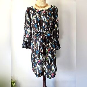 RACHEL ROY Watercolour Patterned Semi Sheer Lightweight Belted Dress. Size M
